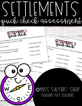 Settlements Quick Check/Mini-Assessment by Miss Salyers' Shop | TpT