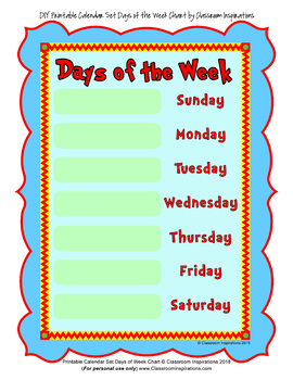Seuss-like Colors Calendar By Classroom Inspirations 