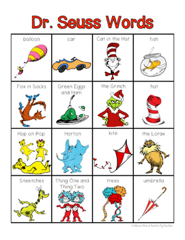 Seuss Words for writing center and write-the-room by Sharon Oliver