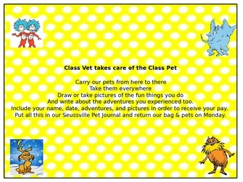 Preview of Seuss inspired: Taking Care of the Class Pet