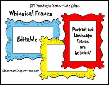 Preview of Whimsical Picture Frames - Coordinates with Seuss-like Colors Classroom Theme