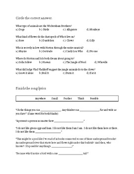 Seussical the Musical Worksheet by Musically Amused Products | TpT