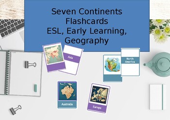 Preview of Seven Continent Flashcards, Printable, All Grades