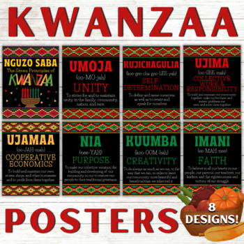 Preview of Seven Principles of Kwanzaa Posters for December Holiday Diverse Classroom Decor