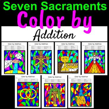 Preview of Seven Sacraments of the Catholic Church Color by Number-Addition Fluency