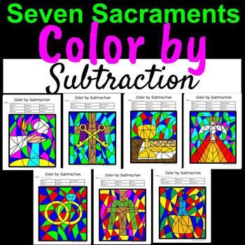 Preview of Seven Sacraments of the Catholic Church Color by Number-Subtraction Edition