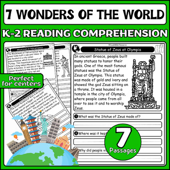 Preview of Seven Wonders of the World Reading Comprehension Passages & Questions for K-2
