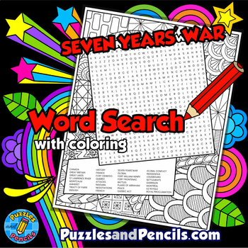 Preview of Seven Years' War Word Search Puzzle Activity with Coloring | History of Canada