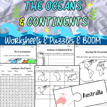 Preview of The Oceans and Continents Sheets and BOOM cards for *Distance Learning*