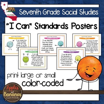 Preview of Seventh Grade California Social Studies Standards - Posters