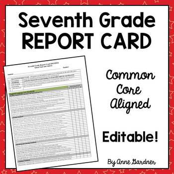 Preview of Seventh Grade Standards Based Common Core Report Card Template  {Fully Editable}