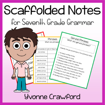 Preview of Seventh Grade Grammar Scaffolded Notes | Grammar Review Worksheets