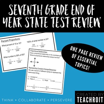 Preview of Seventh Grade Math End of Year State Test Review