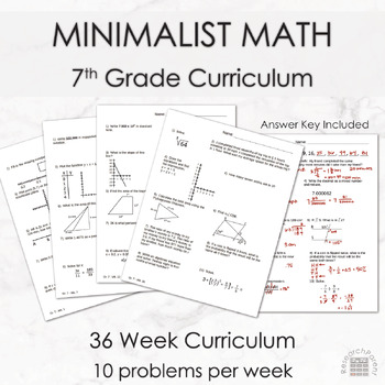 Preview of Seventh Grade Minimalist Math Curriculum