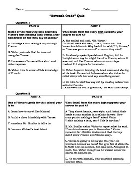 Preview of "Seventh Grade" by Gary Soto Quiz (PARCC Based)