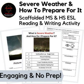 Preview of Severe Weather Middle & High School ESL No Prep Reading & Writing Activities