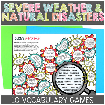 Preview of Severe Weather Natural Disasters Science Vocabulary Games Centers