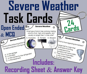 Preview of Severe Weather Task Cards (Natural Disasters Activity) Hurricane, Tornado, etc.