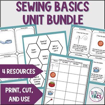 Preview of Sewing Basics Unit Bundle - Games, Flash Cards, Notes, Hexagonal Thinking