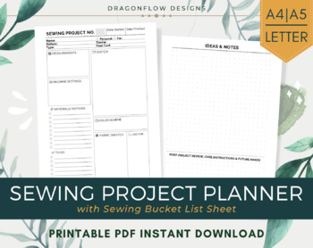 Sewing Planner, PDF Printable Planner, Sewing Project Planner