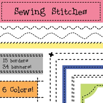 Preview of Sewing Stitches Borders and Banners, Embroidery Clip Art, Patchwork, Quilting