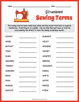 Sewing Terms Word Scramble Fun by Puzzles to Print | TpT