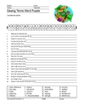 Sewing Terms Word Search Worksheet and Vocabulary Puzzles