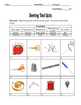 Sewing Tool Study Guide and Quiz by FACS | Teachers Pay Teachers