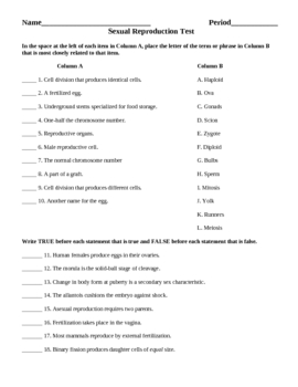 Preview of Sexual Reproduction Test