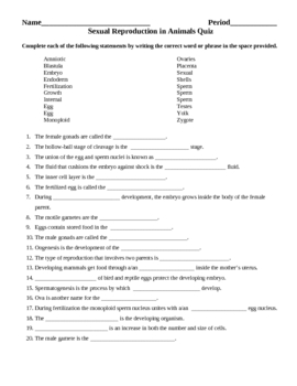 animal answers reproduction worksheet Lisa  Sexual Reproduction in  TpT Quiz Michalek by Animals