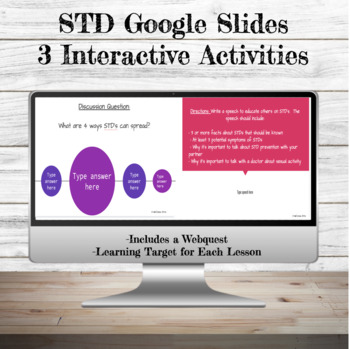 Preview of Sexual Transmitted Disease STD Google Slides | 3 Activities | Webquest | STI