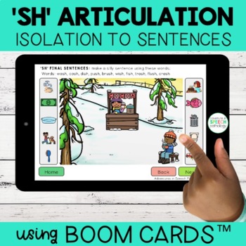 Preview of Sh Articulation Boom Cards™ | Isolation to Sentences | Distance Learning