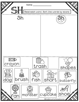 sh digraph word sort by kathryns kreations teachers