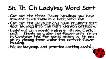 Preview of Sh, Th, Ch Digraph Ladybug Sort