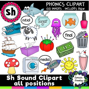 Preview of Sh sound clipart all positions - 100 images! For personal and Commercial Use