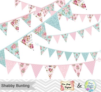 Shabby Chic Bunting Digital Clip Art, Shabby Chic Banner Digital Clip ...