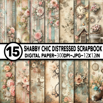 Preview of Shabby Chic Distressed Scrapbook Digital Paper