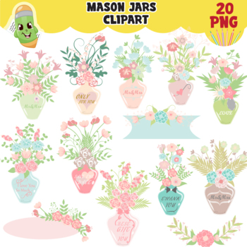 Preview of Shabby Chic Mason Jars Clip Art, Wedding Mason Jar Clip Art/,Mason Jars Clip Art