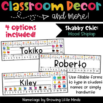 Preview of Shabby Chic Rustic Wood Shiplap EDITABLE Nametags Classroom Decor