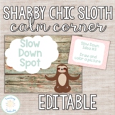 Editable Shabby Chic Sloth Print and Cursive Calm Corner