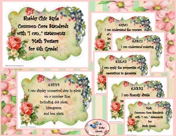 Preview of Shabby Chic Style I Can Posters Sixth Grade Common Core Standards - Math