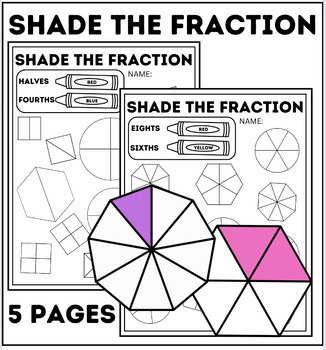 Preview of Shade The Fractions | Color By Fraction | Worksheets | 5 Pages Math Homework