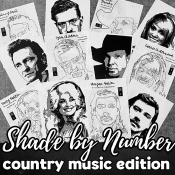 Preview of Shade by Number Art Activity, COUNTRY STARS, Sub and Early Finisher Activities