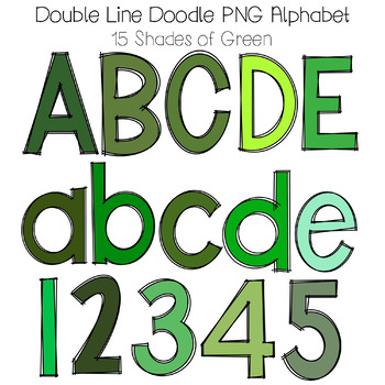 Preview of Shades of Green Block Alphabet Set | Alpha pack PNG | Bulletin Board Letters