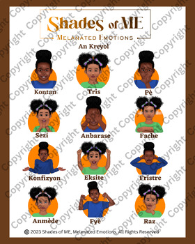 Preview of Shades of ME - Feelings Chart - Girls of Color (Kreyol)