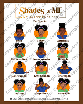 Preview of Shades of ME - Feelings Chart - Girls of Color (Spanish)