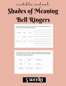 Preview of Shades of Meaning Bell Ringers (older struggling readers) **5 weeks + bonus SEL