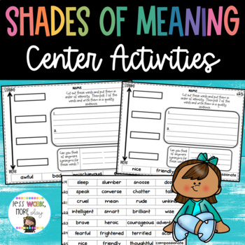 Shades Of Meaning Center Activity Daily 5 Word Work By Less Work More Play