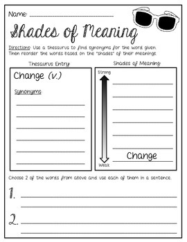 Shades Of Meaning Printables By Create Teach Share Tpt