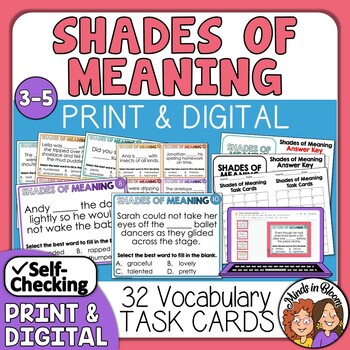 Preview of Shades of Meaning Synonyms Task Cards | Print & Digital | Vocabulary Growth